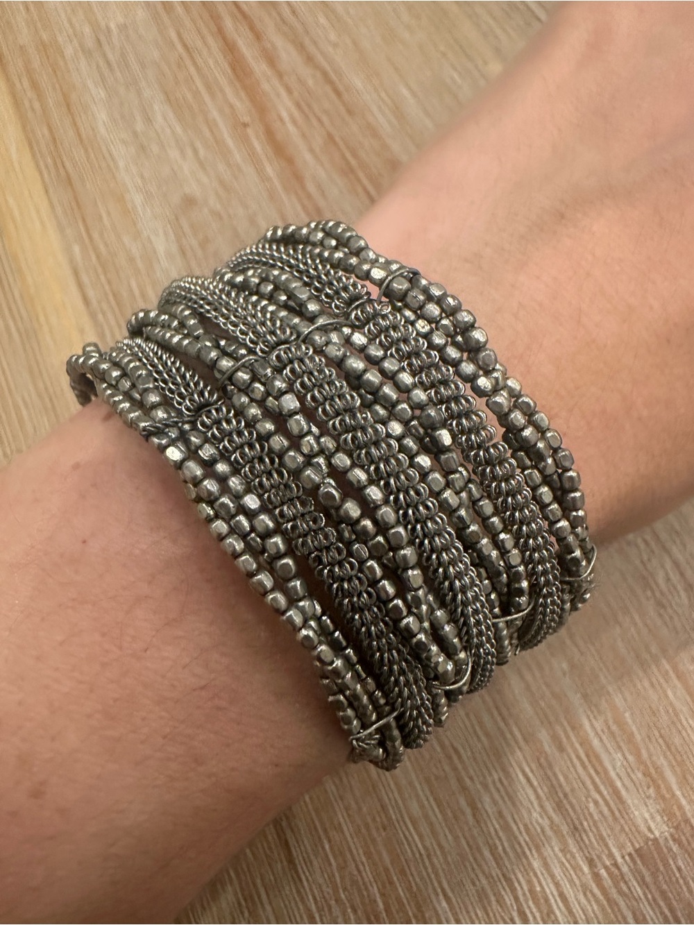 Boho Metallic Beaded Multi-Strand Statement Cuff Bracelet
